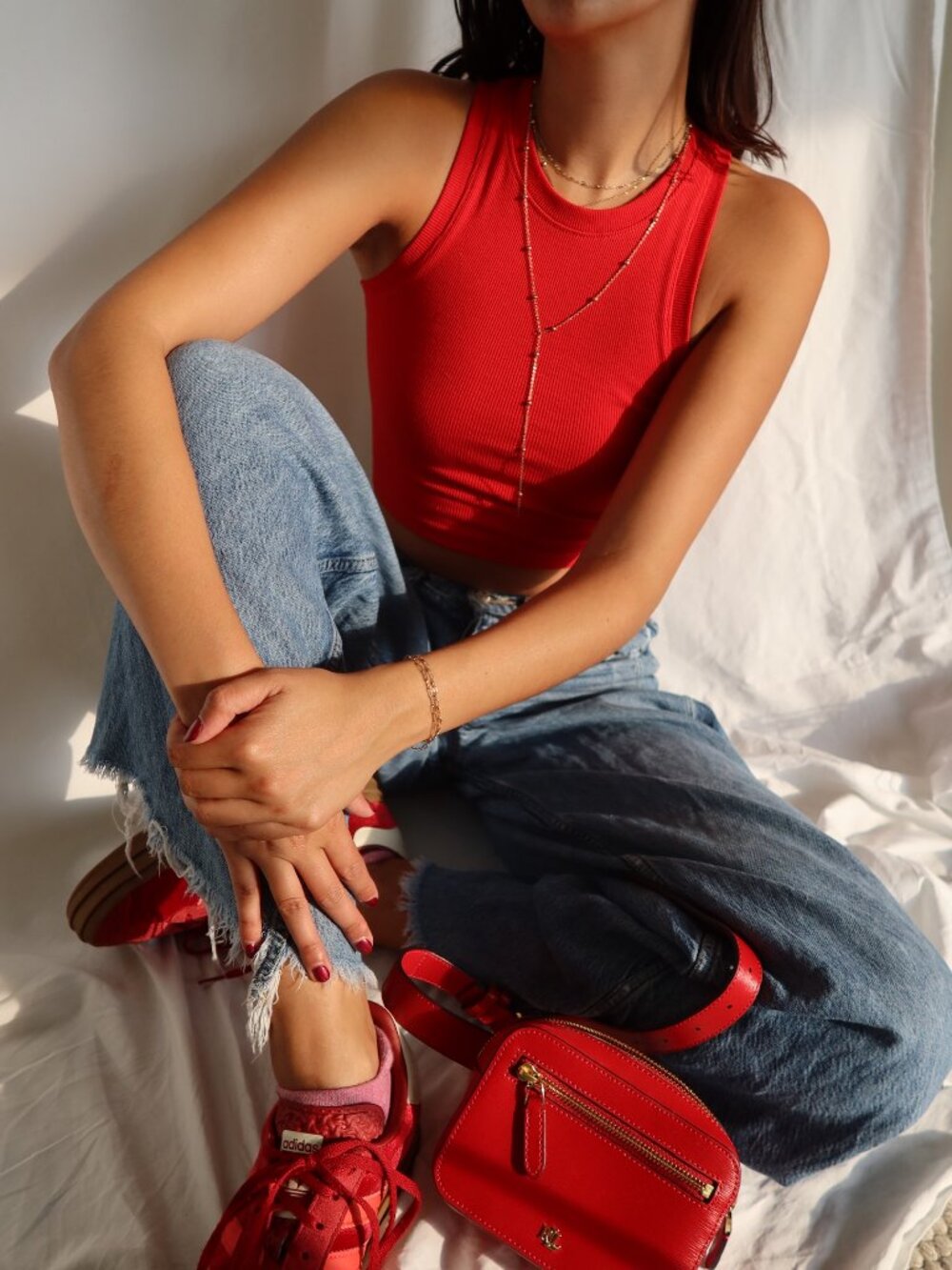 Red cropped tank top size